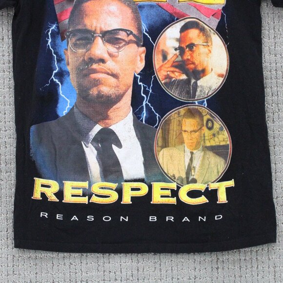Reason Brand Shirt Mens Small S Black Vintage Retro Malcom X Respect Graphic y2k - Picture 4 of 9
